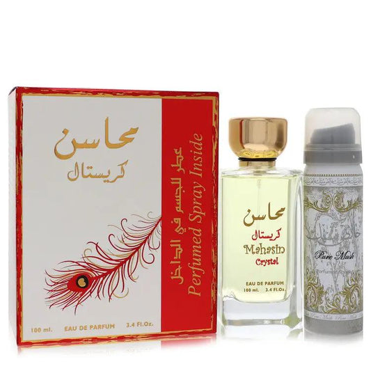 Lattafa Mahasin Crystal by Lattafa Eau De Parfum Spray with 1.7 oz Deodorant Spray 3.4 oz for Women