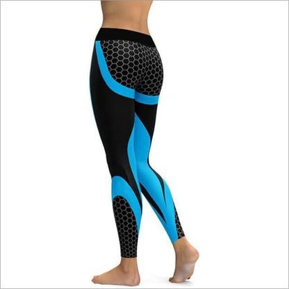 Hayoha Mesh Pattern Print Leggings fitness Leggings For Women Sporting Workout Leggins Elastic Slim Black White Pants - Blue / L