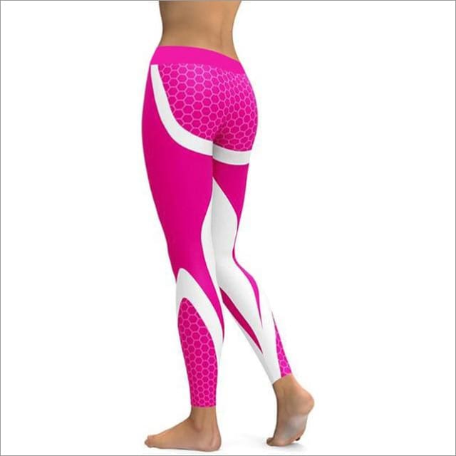 Hayoha Mesh Pattern Print Leggings fitness Leggings For Women Sporting Workout Leggins Elastic Slim Black White Pants - Fuchsia / L