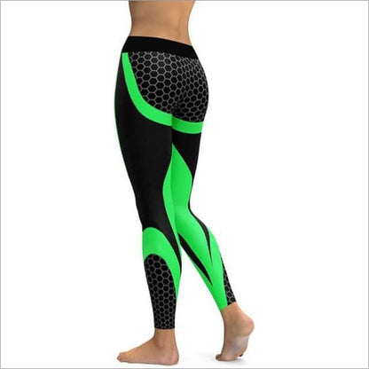 Hayoha Mesh Pattern Print Leggings fitness Leggings For Women Sporting Workout Leggins Elastic Slim Black White Pants - Green / L