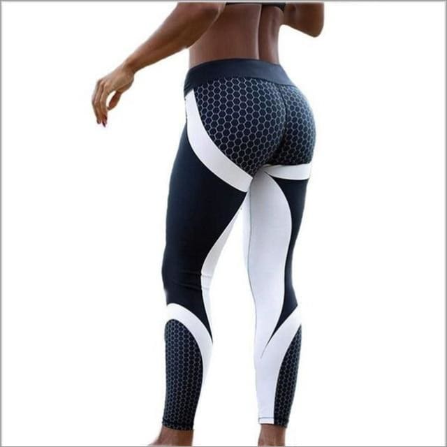 Hayoha Mesh Pattern Print Leggings fitness Leggings For Women Sporting Workout Leggins Elastic Slim Black White Pants - Black / L
