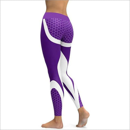 Hayoha Mesh Pattern Print Leggings fitness Leggings For Women Sporting Workout Leggins Elastic Slim Black White Pants - Light Purple / L