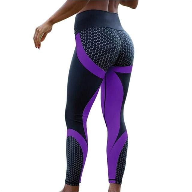 Hayoha Mesh Pattern Print Leggings fitness Leggings For Women Sporting Workout Leggins Elastic Slim Black White Pants - Purple / L