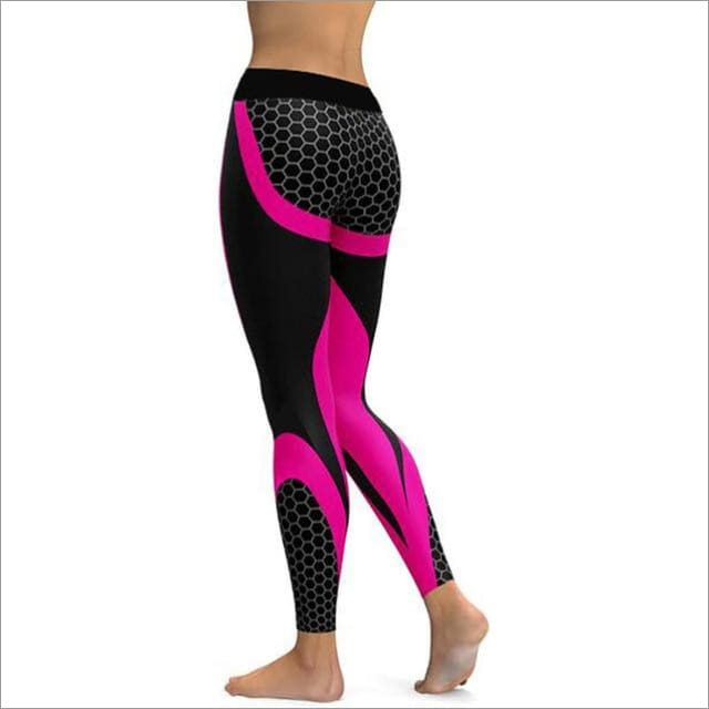 Hayoha Mesh Pattern Print Leggings fitness Leggings For Women Sporting Workout Leggins Elastic Slim Black White Pants - Rose Red / L