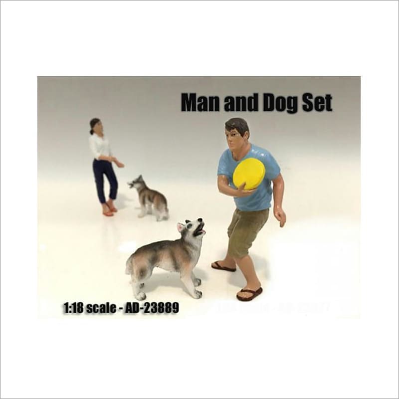Man and Dog 2 Piece Figure Set For 1:18 Scale Models by American Diorama - Accessories