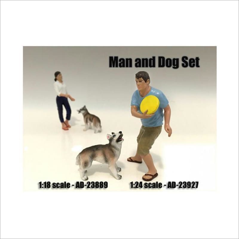 Man and Dog 2 Piece Figure Set For 1:24 Scale Models by American Diorama - Accessories